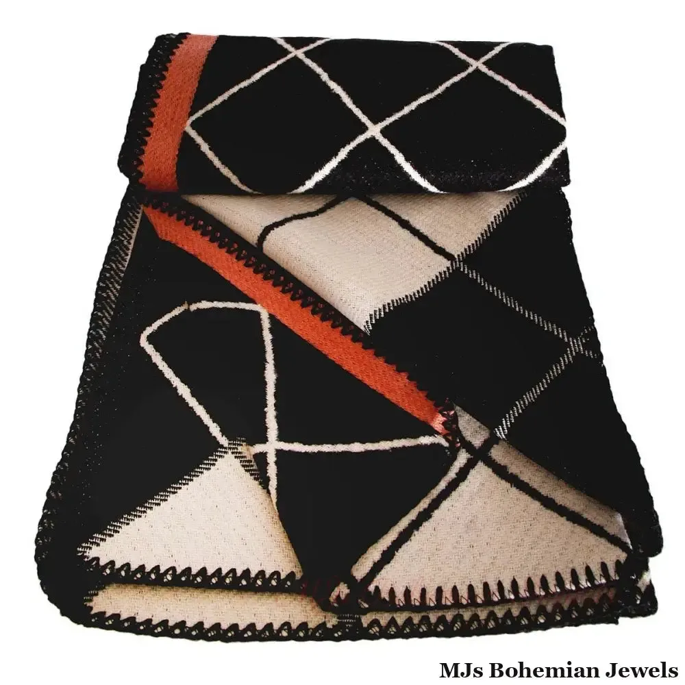Black and White Plaid Knit Ruana