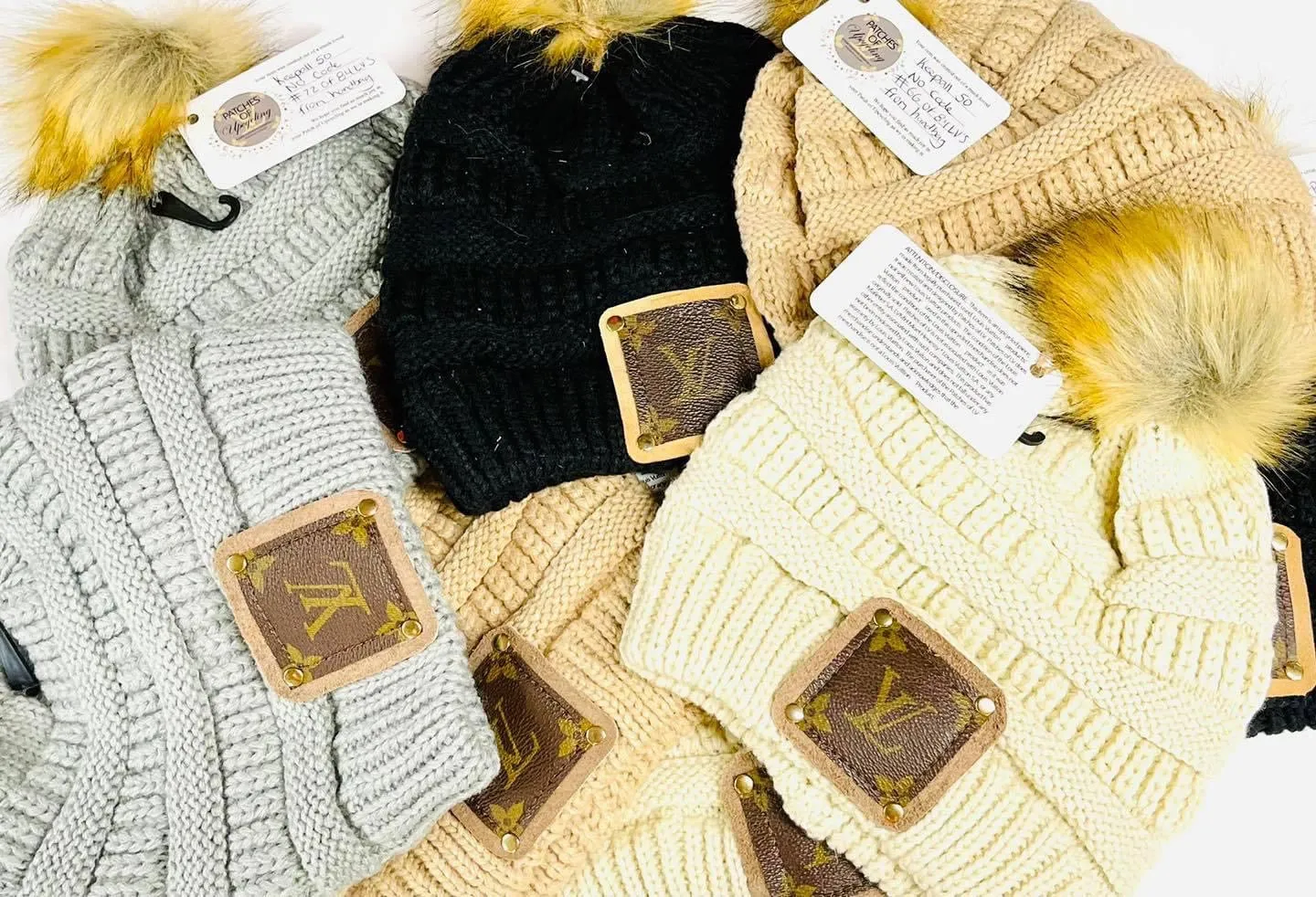 Black Beanie with LV patch and antique hardware in black