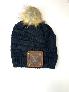 Black Beanie with LV patch and antique hardware in black