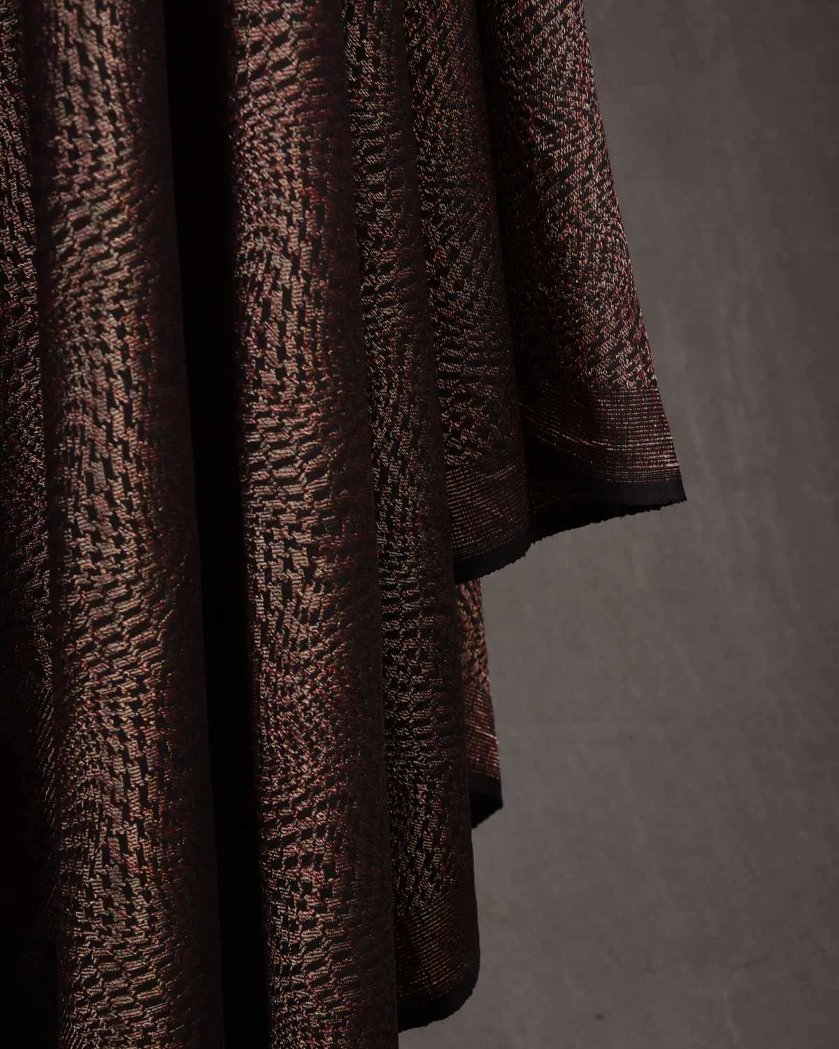 Black Maroon & Gold Zari Illusion Houndstooth Brocade Handwoven Silk Wool Unisex Dress Shawl