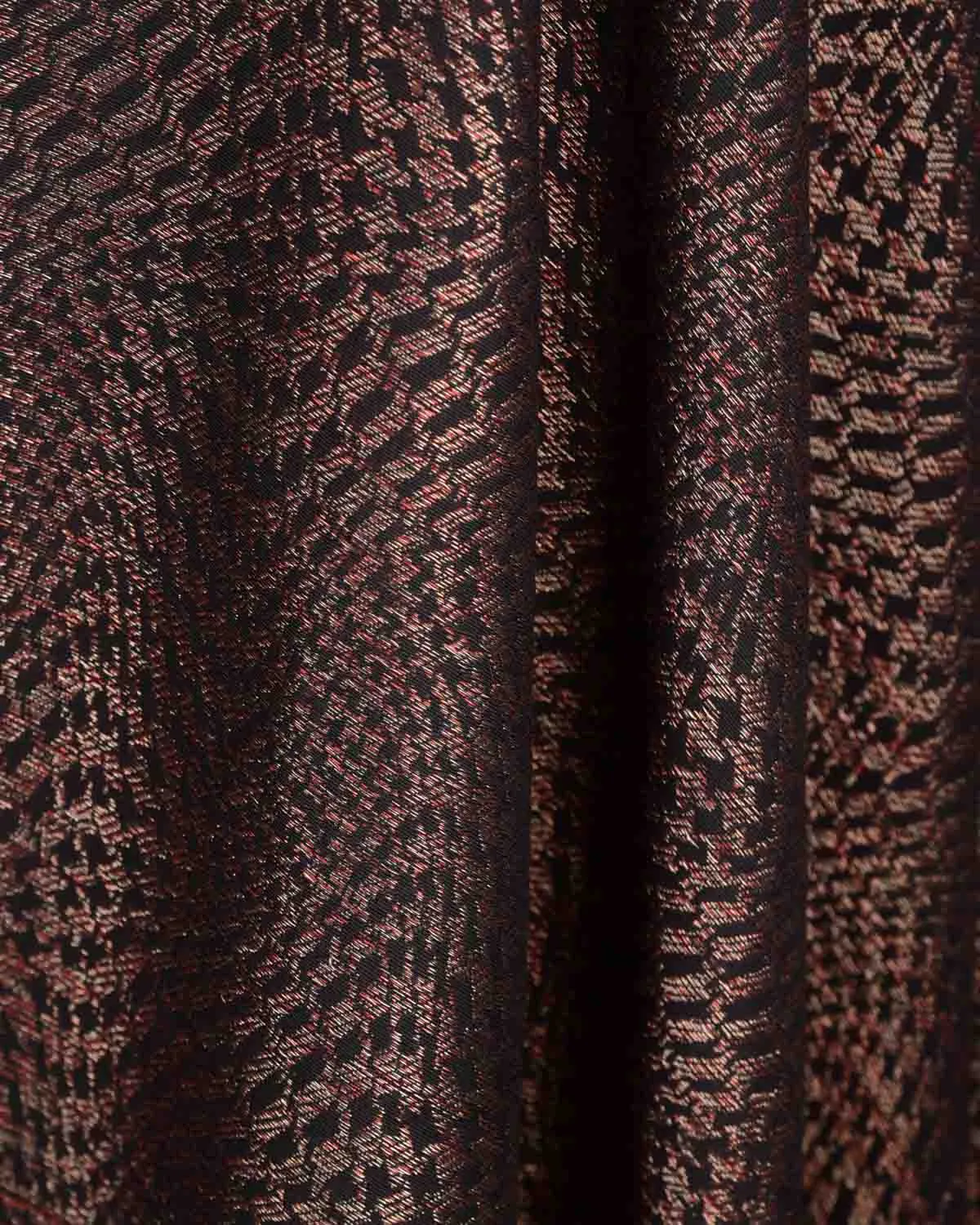 Black Maroon & Gold Zari Illusion Houndstooth Brocade Handwoven Silk Wool Unisex Dress Shawl