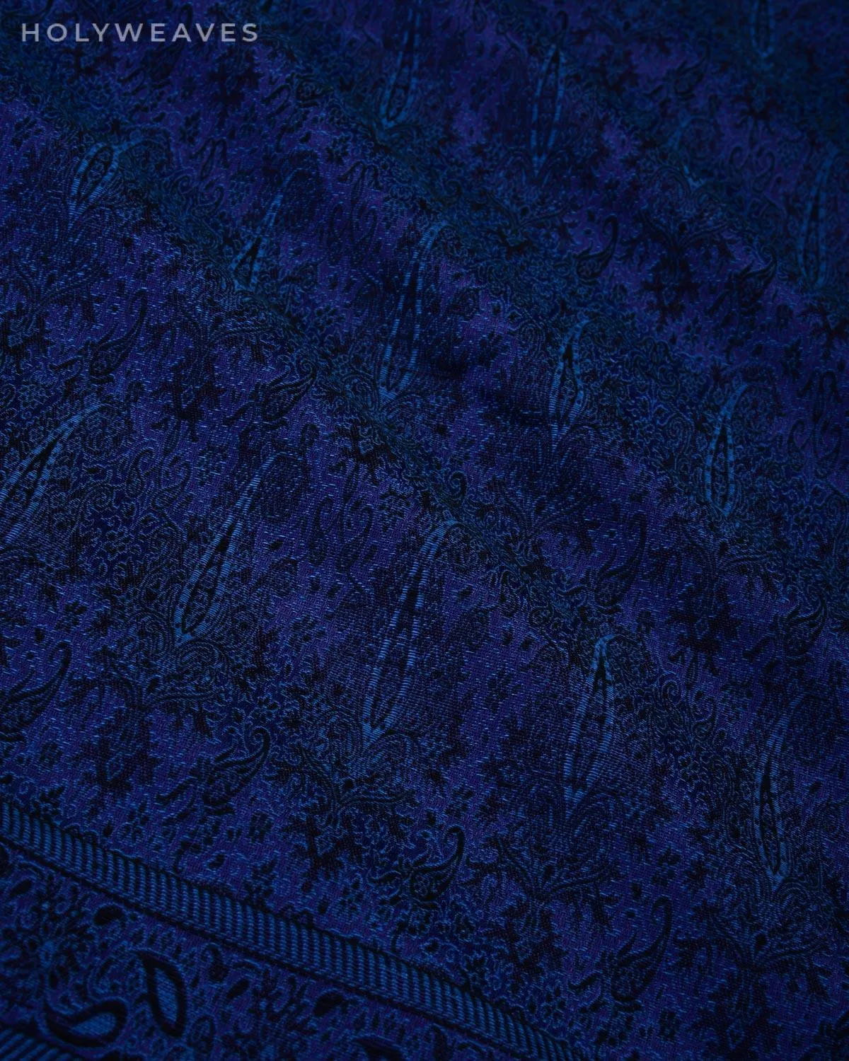 Black On Blue Banarasi Alfi Paisley Jamawar Handwoven Silk-wool Shawl