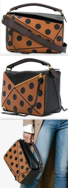 Brown Puzzle Polka-dot Shoulder Bag
