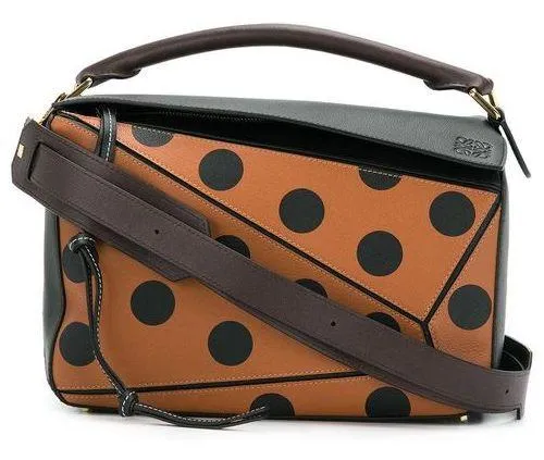Brown Puzzle Polka-dot Shoulder Bag
