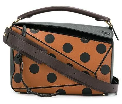 Brown Puzzle Polka-dot Shoulder Bag