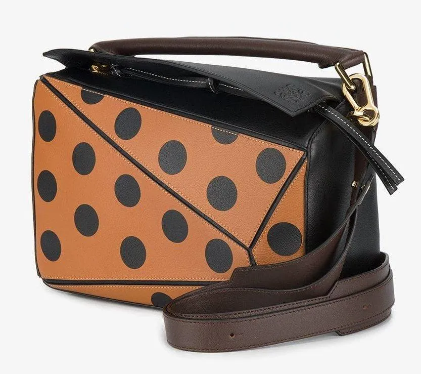 Brown Puzzle Polka-dot Shoulder Bag