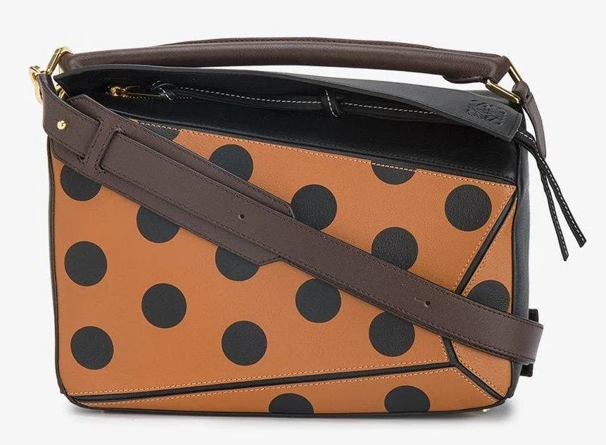 Brown Puzzle Polka-dot Shoulder Bag