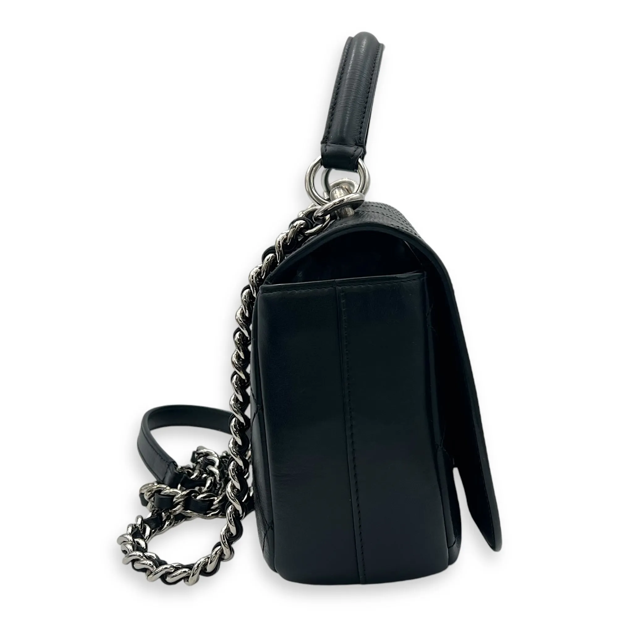 CC Shoulder Bag Black in Calfskin, Silver hardware