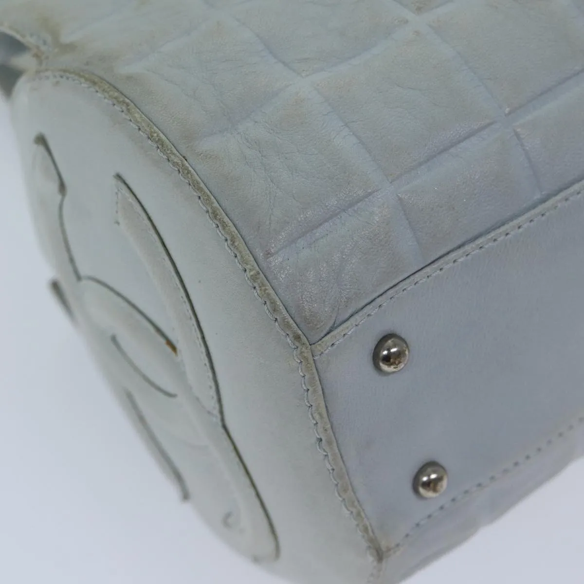 CHANEL COCO Mark Choco Bar Shoulder Bag Lamb Skin Blue CC Auth bs13362