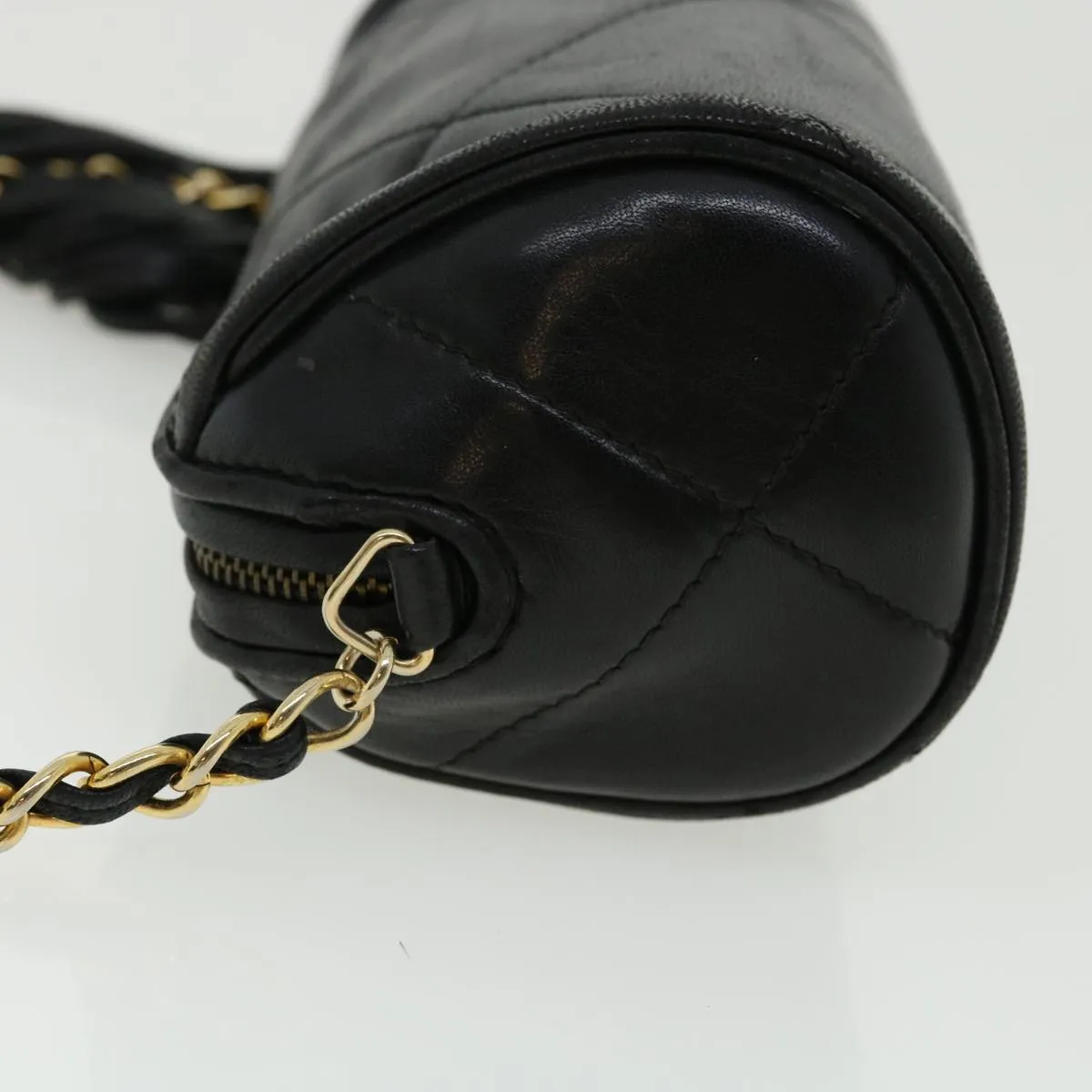 CHANEL COCO Mark FringeChain Shoulder Bag Lamb Skin Black CC Auth knn088