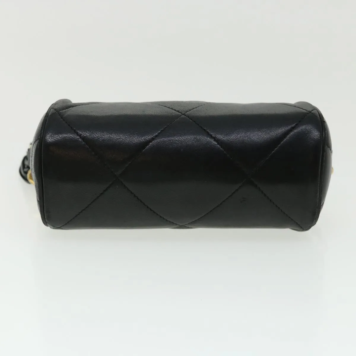 CHANEL COCO Mark FringeChain Shoulder Bag Lamb Skin Black CC Auth knn088