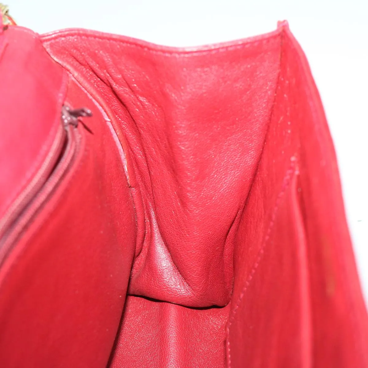 CHANEL COCO Mark Ribbon Chain Shoulder Bag Lamb Skin Red CC Auth yk10943