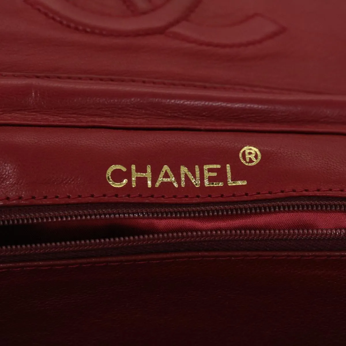 CHANEL COCO Mark Ribbon Chain Shoulder Bag Lamb Skin Red CC Auth yk10943