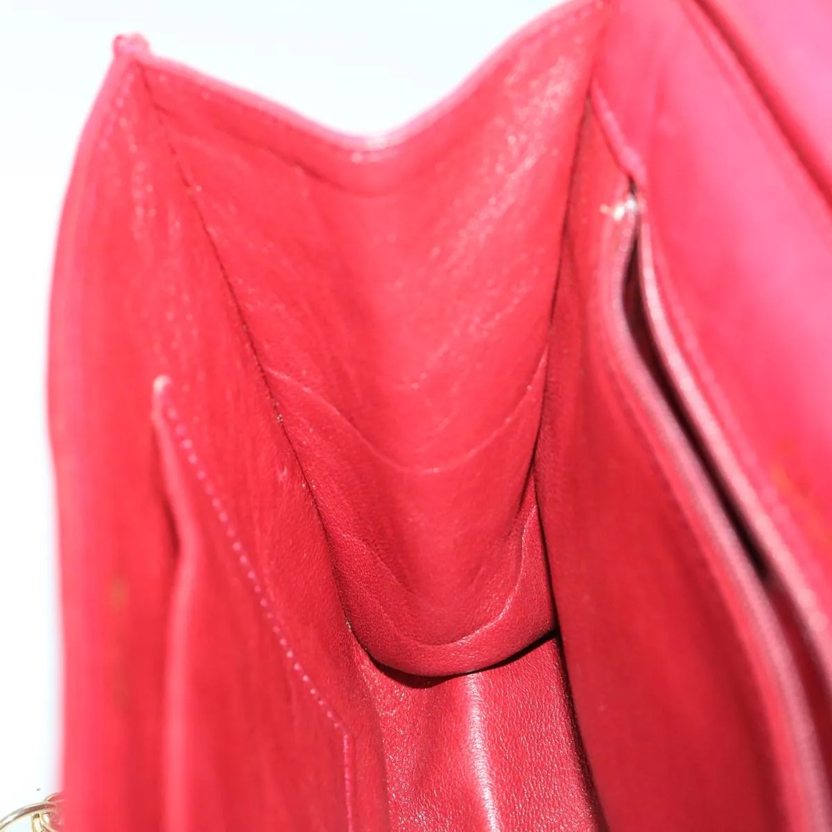 CHANEL COCO Mark Ribbon Chain Shoulder Bag Lamb Skin Red CC Auth yk10943