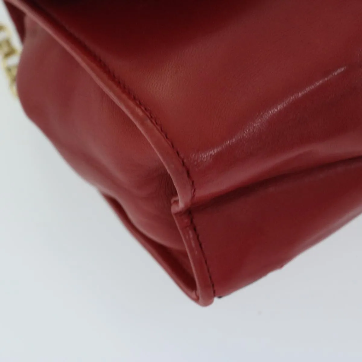 CHANEL COCO Mark Ribbon Chain Shoulder Bag Lamb Skin Red CC Auth yk10943