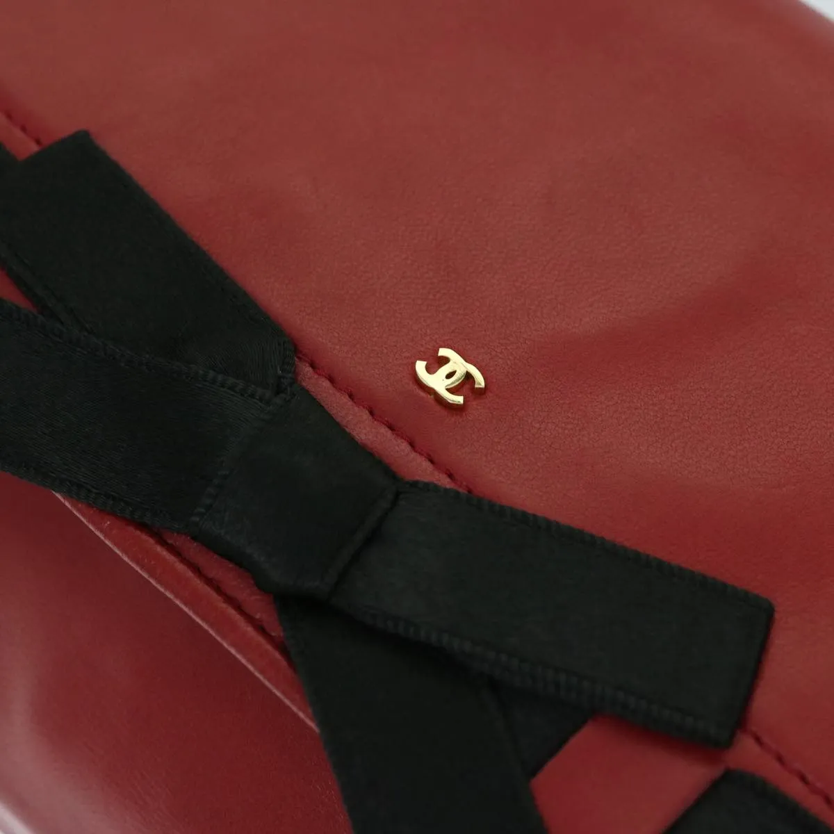 CHANEL COCO Mark Ribbon Chain Shoulder Bag Lamb Skin Red CC Auth yk10943