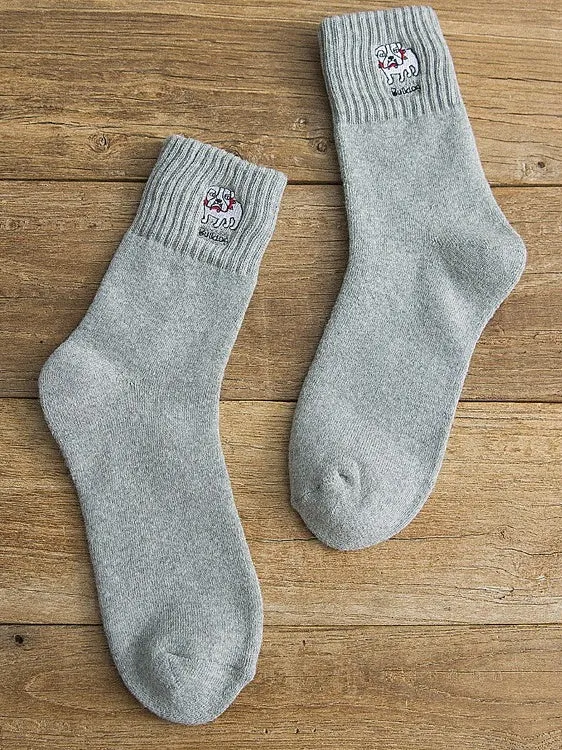 Dark Green Dinosaur Embroidered Calf Socks