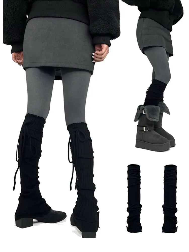 Gray/Beige/Brown/Black Self-tie Straps Leg Warmers