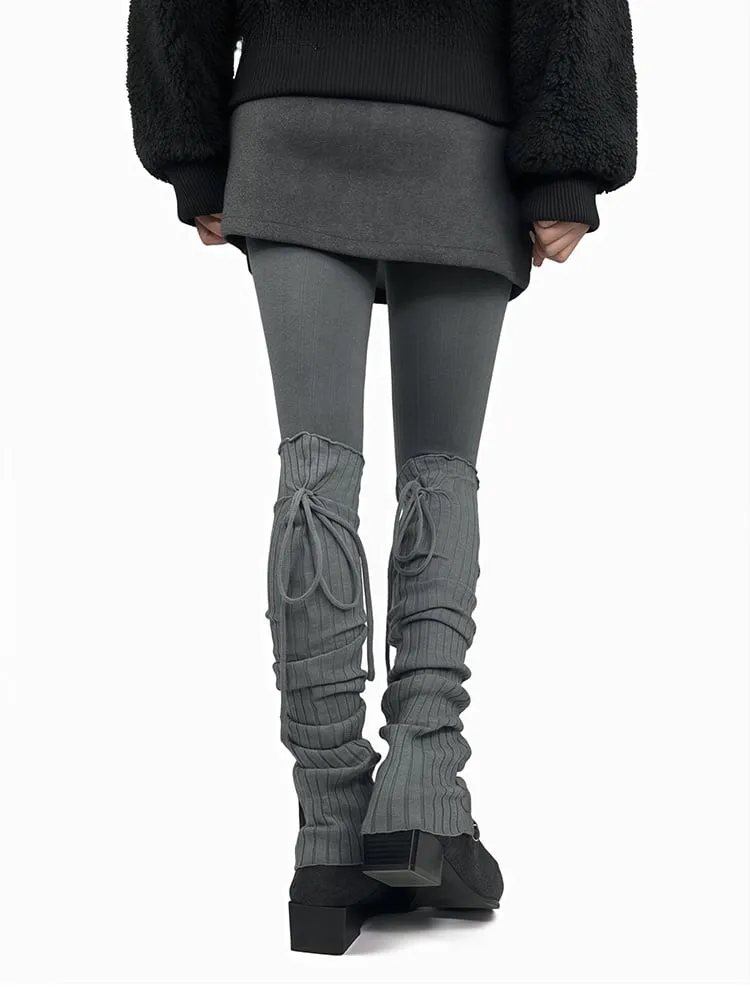 Gray/Beige/Brown/Black Self-tie Straps Leg Warmers