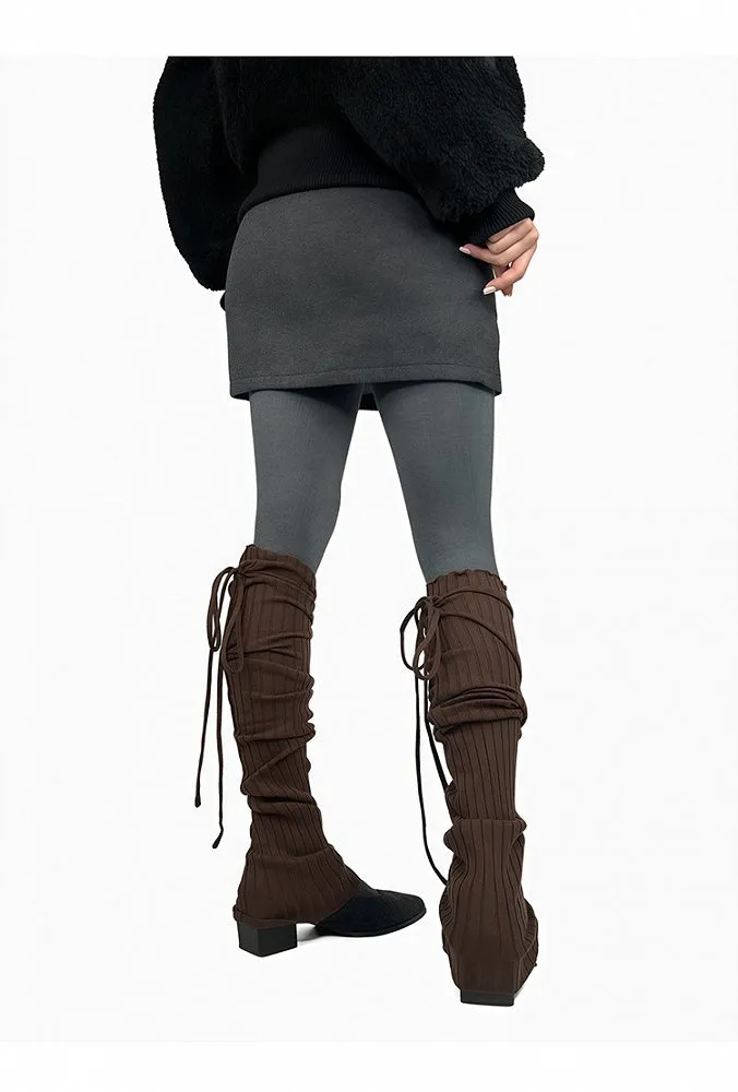 Gray/Beige/Brown/Black Self-tie Straps Leg Warmers