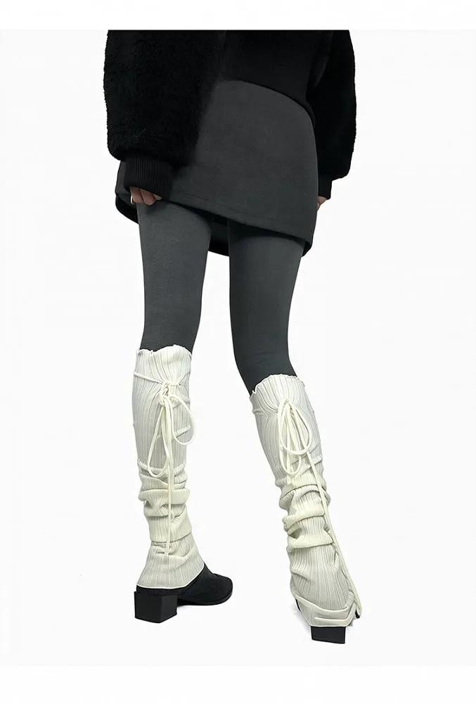 Gray/Beige/Brown/Black Self-tie Straps Leg Warmers