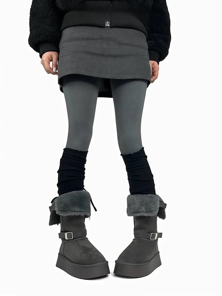 Gray/Beige/Brown/Black Self-tie Straps Leg Warmers