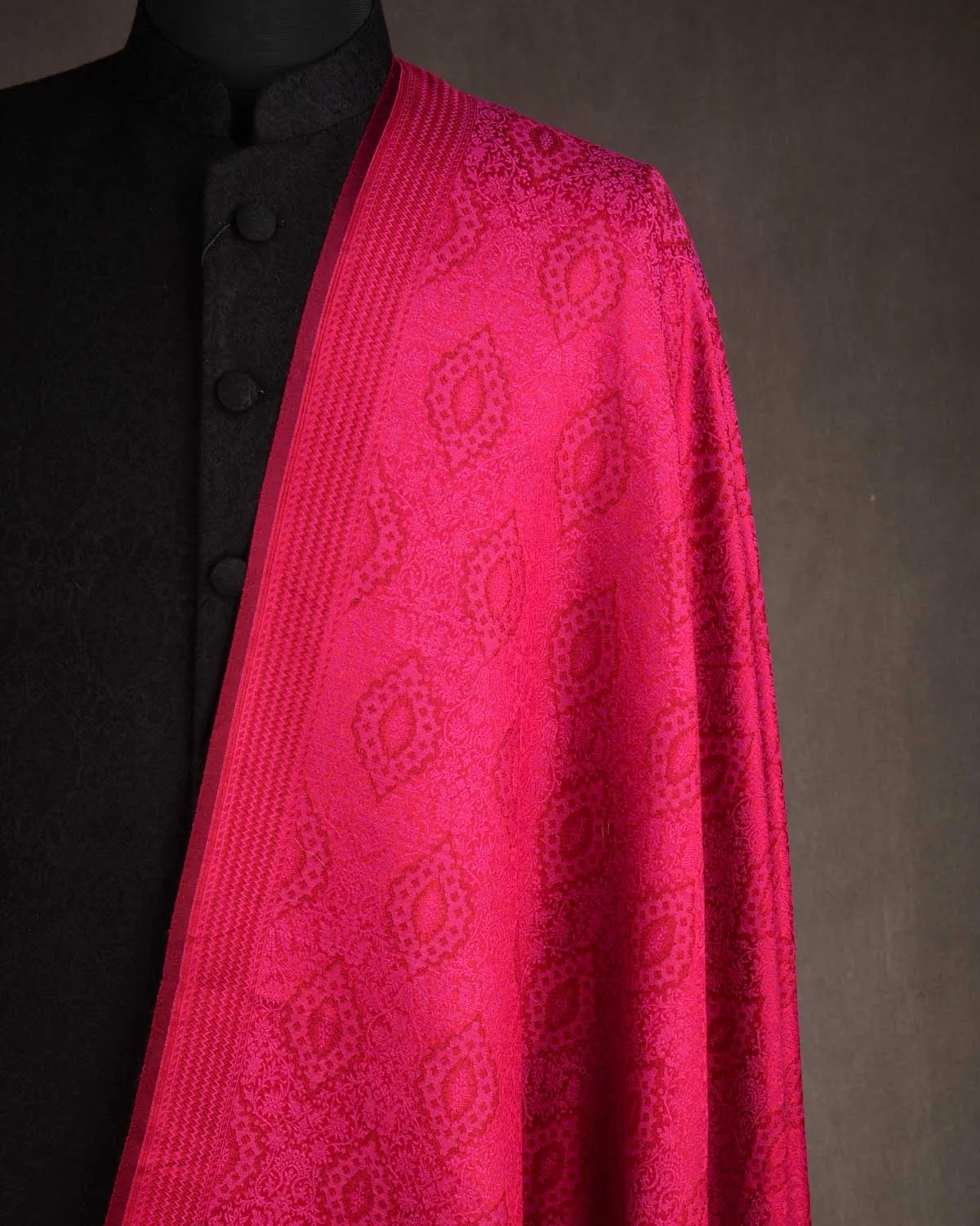 Magenta Damask Tanchoi Handwoven Silk Wool Unisex Dress Shawl