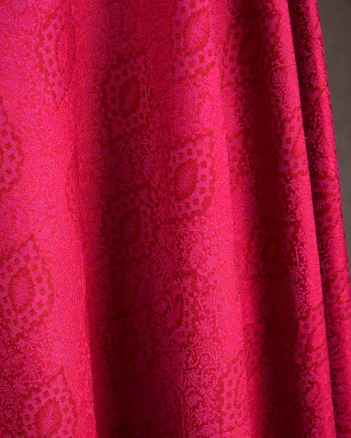 Magenta Damask Tanchoi Handwoven Silk Wool Unisex Dress Shawl