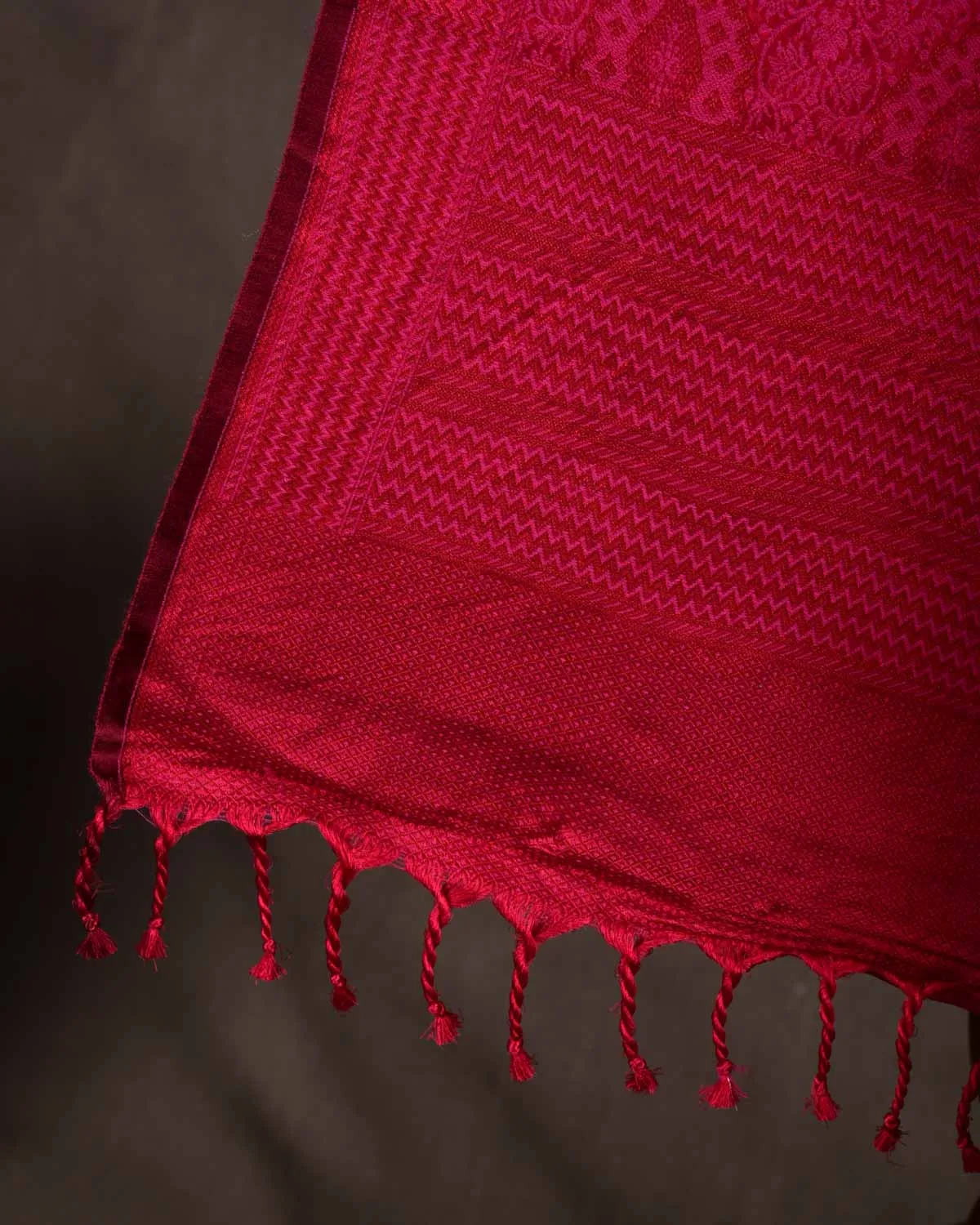 Magenta Damask Tanchoi Handwoven Silk Wool Unisex Dress Shawl