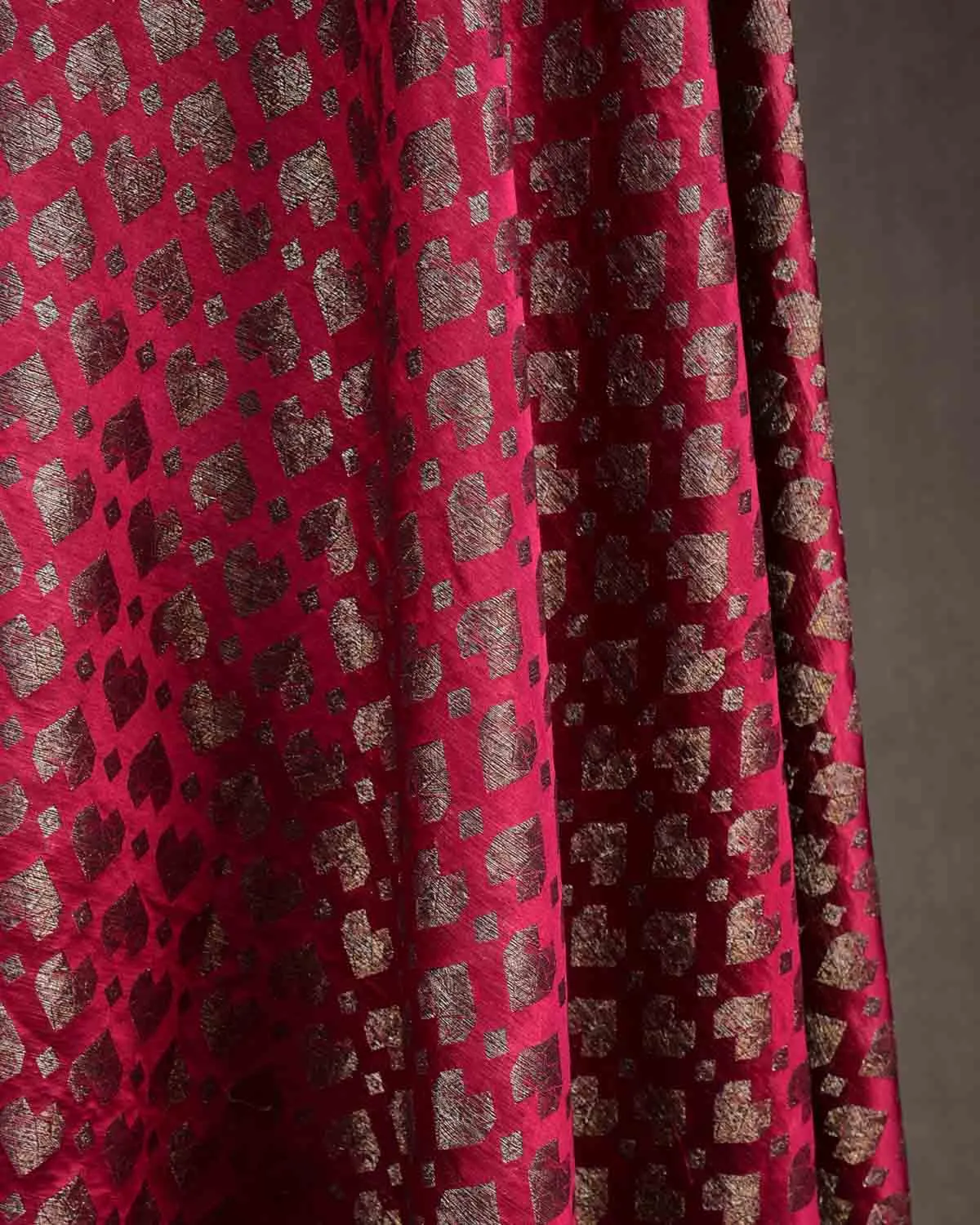 Magenta Gold & Silver Zari Diamond Hearts Satin Brocade Handwoven Silk Wool Unisex Dress Shawl