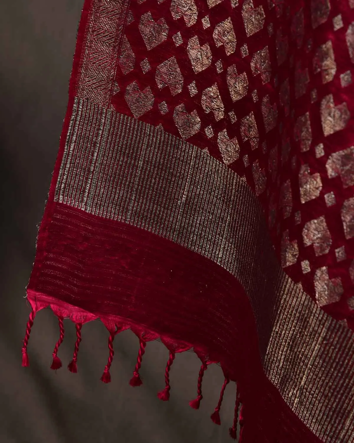 Magenta Gold & Silver Zari Diamond Hearts Satin Brocade Handwoven Silk Wool Unisex Dress Shawl