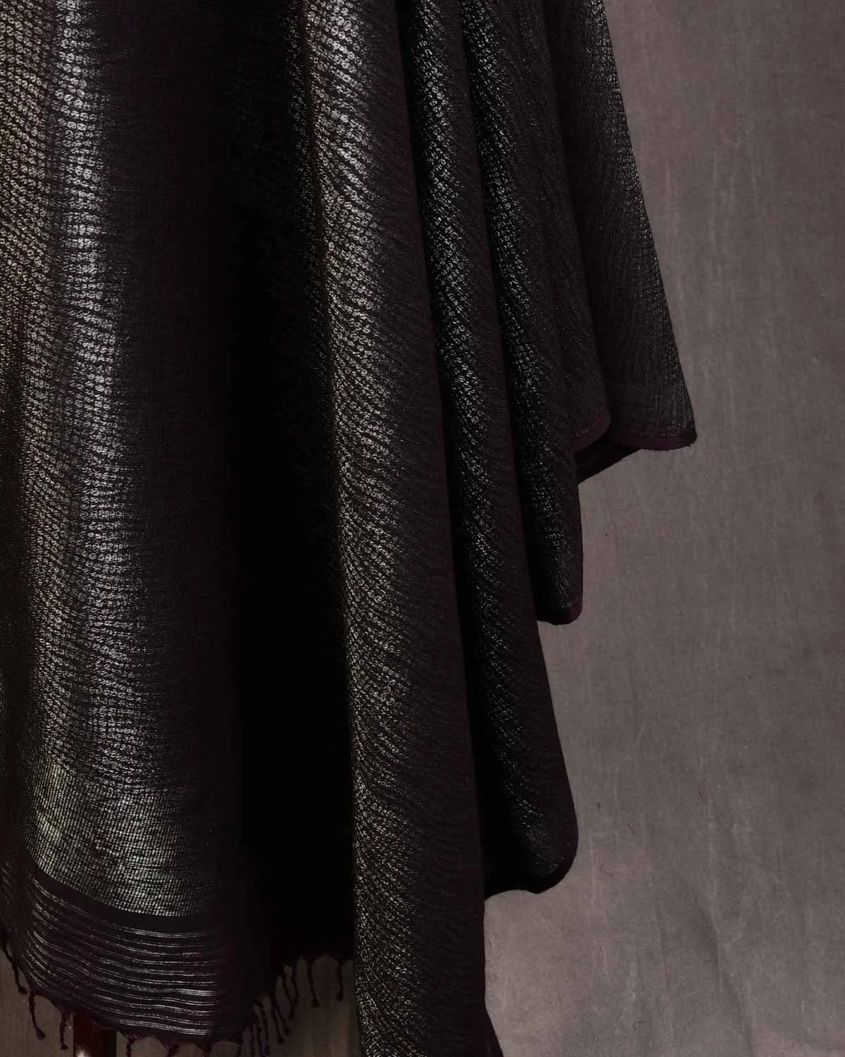 Mahogany Banarasi Silver Zari Distressed Python Stripes Brocade Handwoven Silk Wool Unisex Dress Shawl