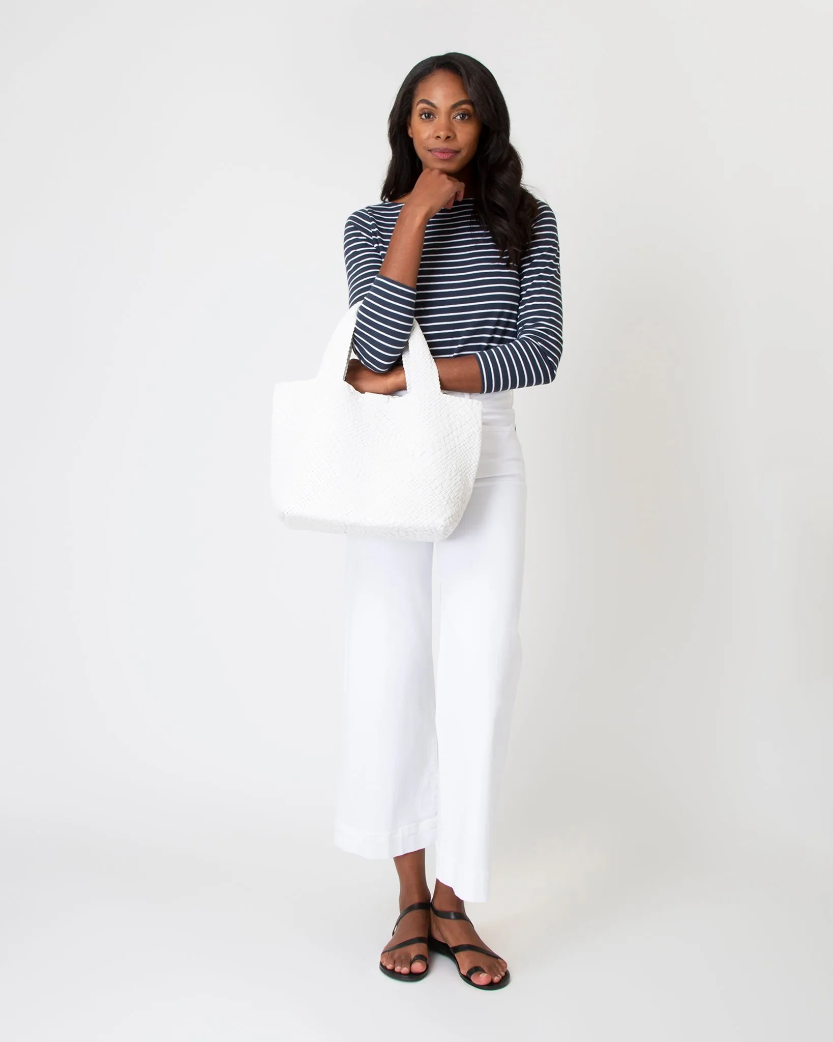 Mercato Handwoven Tote in White Leather