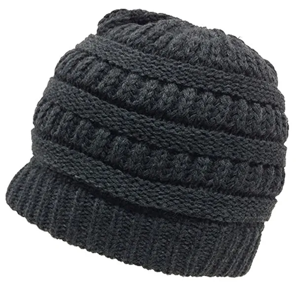 Messy Bun Ponytail Beanie Ribbed Knit Cap - Decky 617