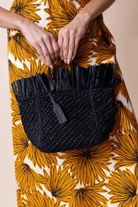 Raffia Square Tote - Black