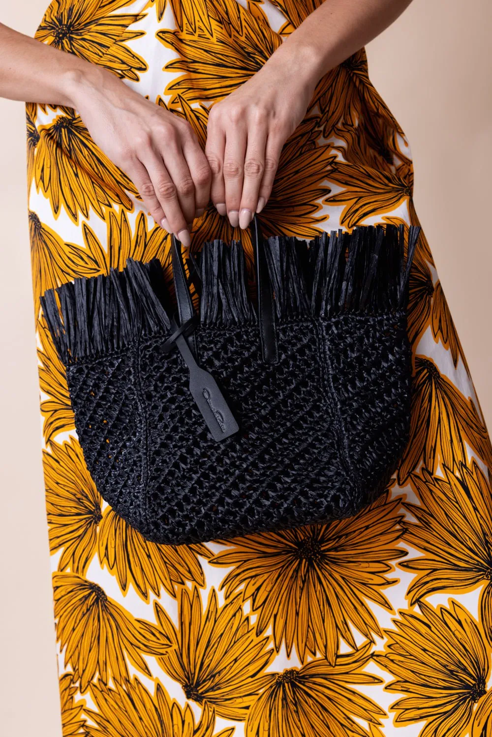 Raffia Square Tote - Black