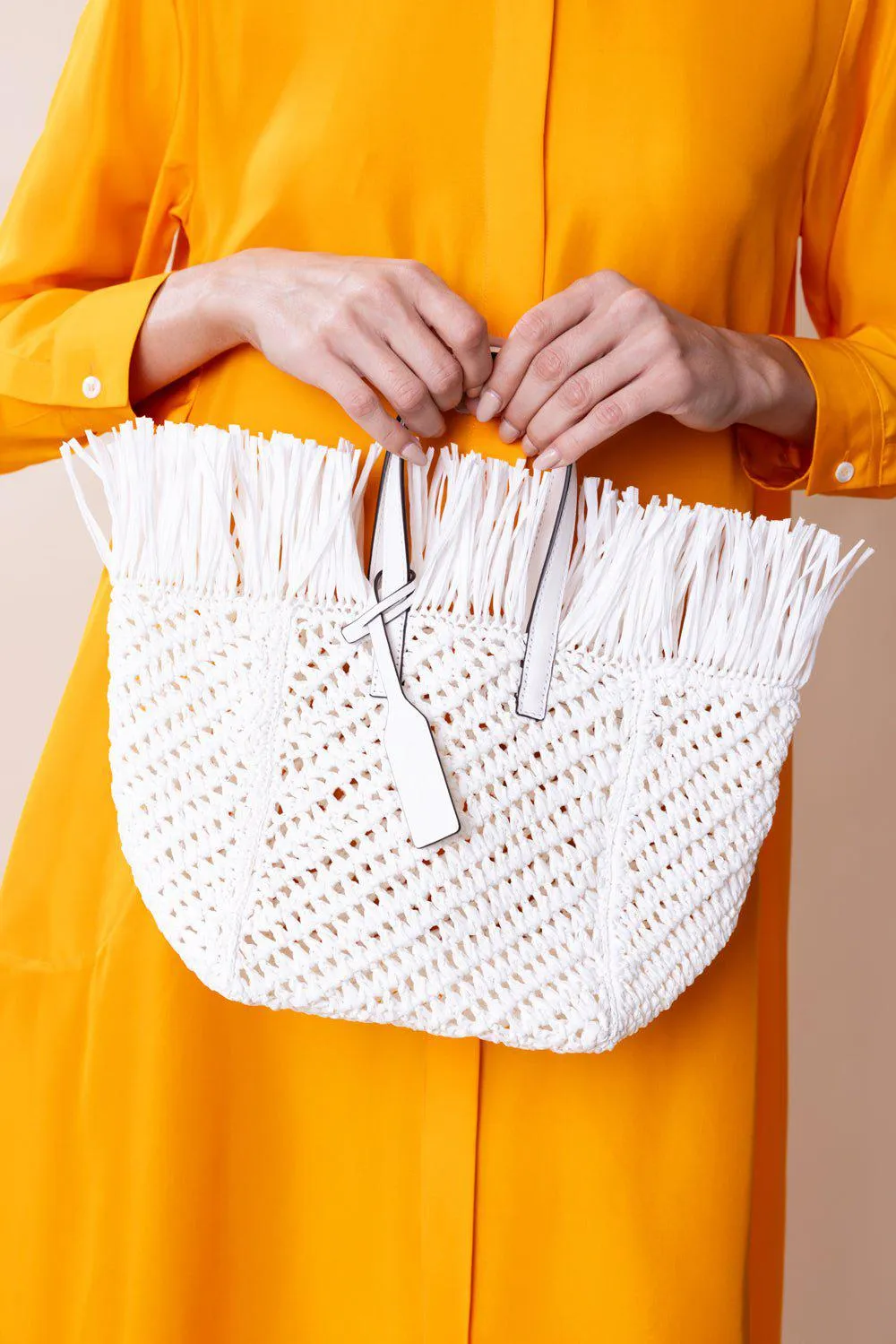 Raffia Square Tote - White