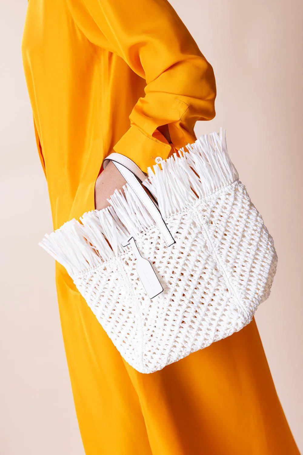 Raffia Square Tote - White