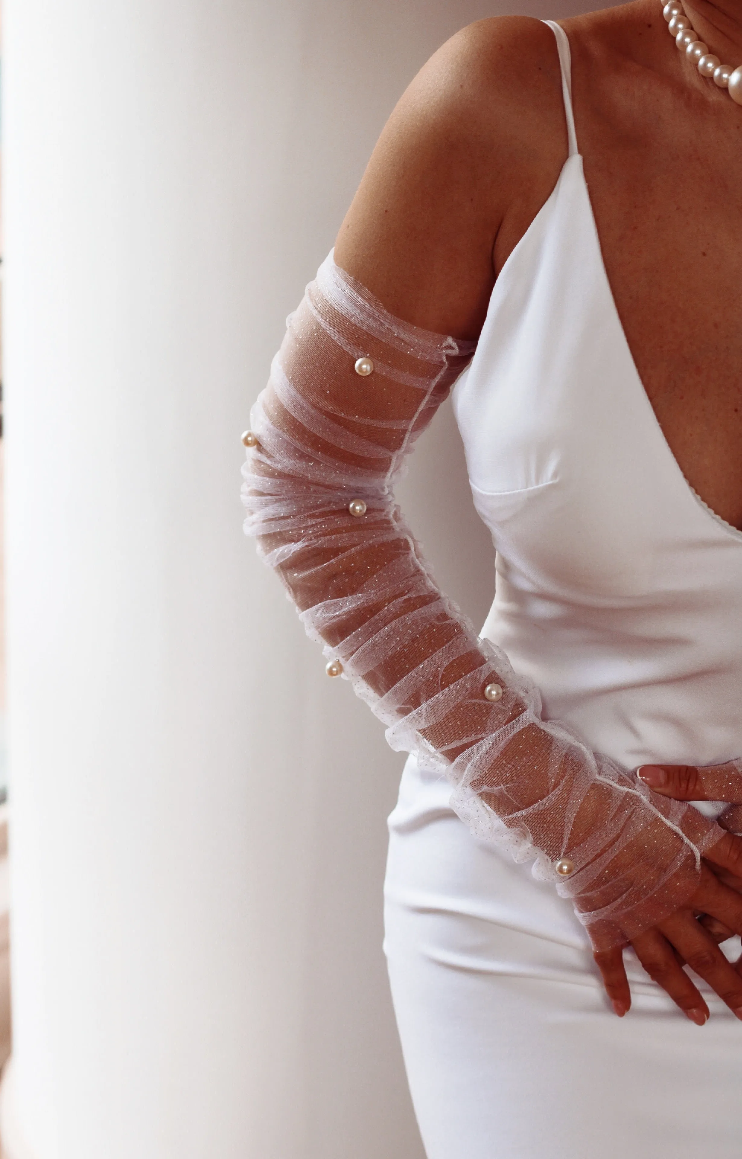 Ruched Pearl Bridal Sleeves