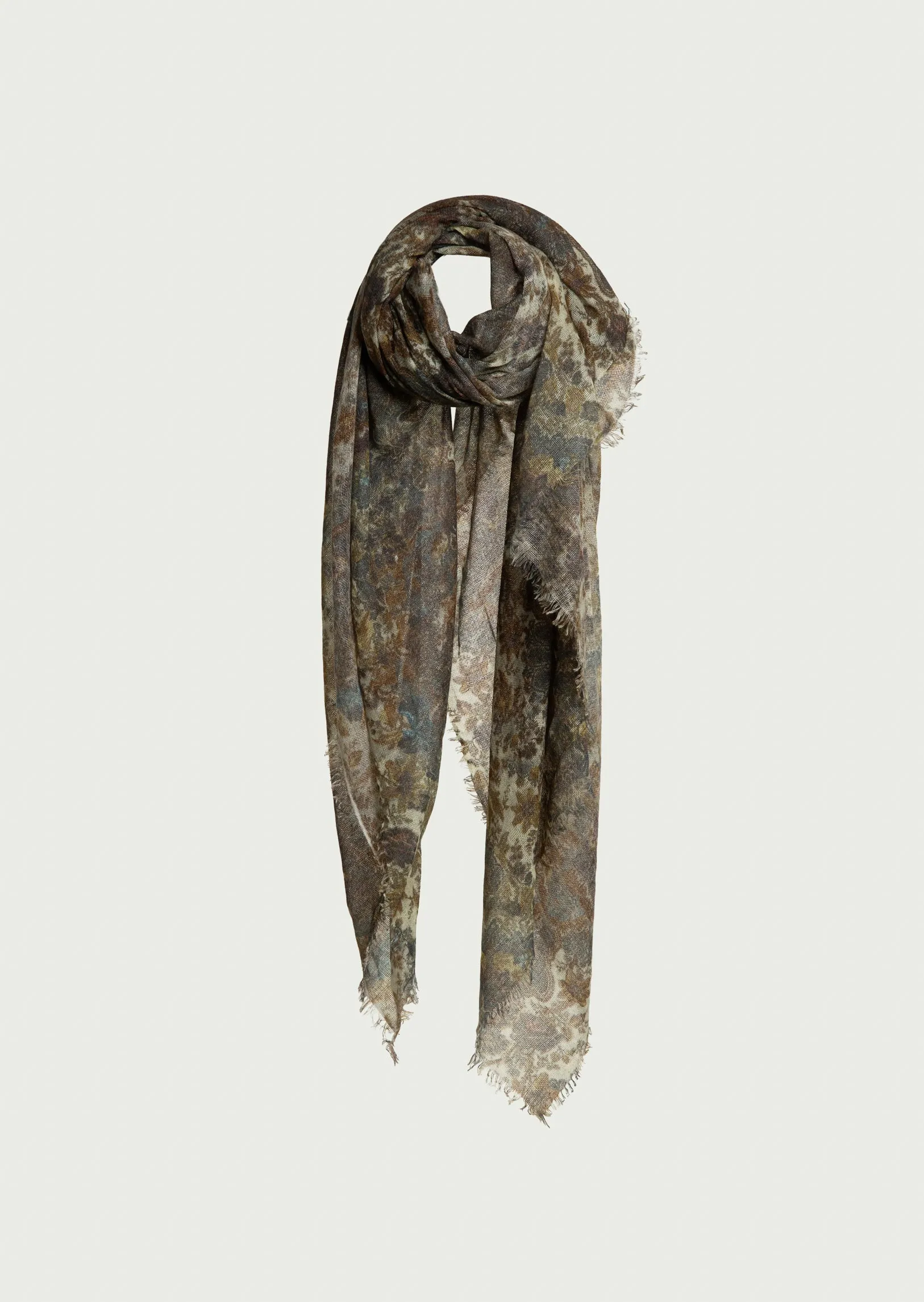 SOHO FLOWER PRINT WOVEN SHAWL (BABY CASHMERE) Khaki