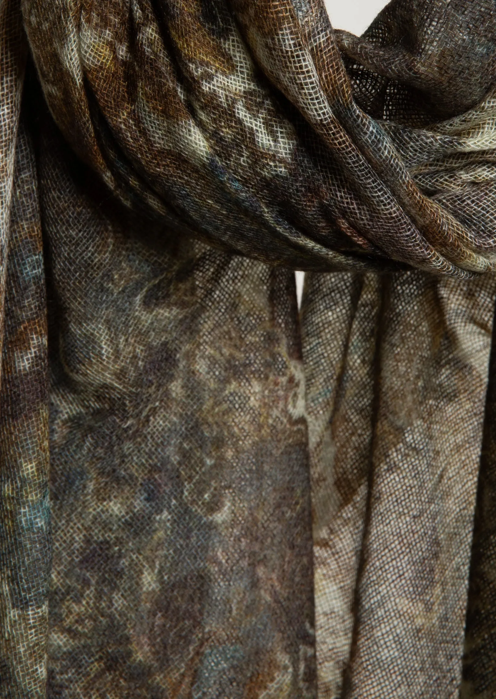 SOHO FLOWER PRINT WOVEN SHAWL (BABY CASHMERE) Khaki