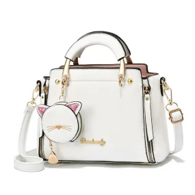 Vvsha  Summer Women Bag Side 2023 New Pu Leather Cute Cat Totes Design Ladies Shoulder Purse & Handbag Sweet White Shoulder