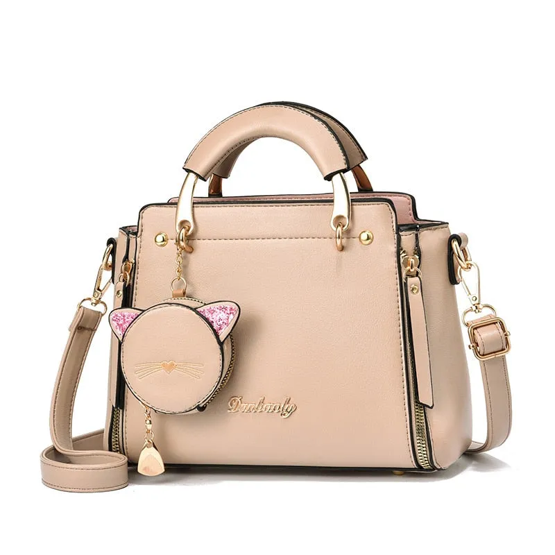 Vvsha  Summer Women Bag Side 2023 New Pu Leather Cute Cat Totes Design Ladies Shoulder Purse & Handbag Sweet White Shoulder