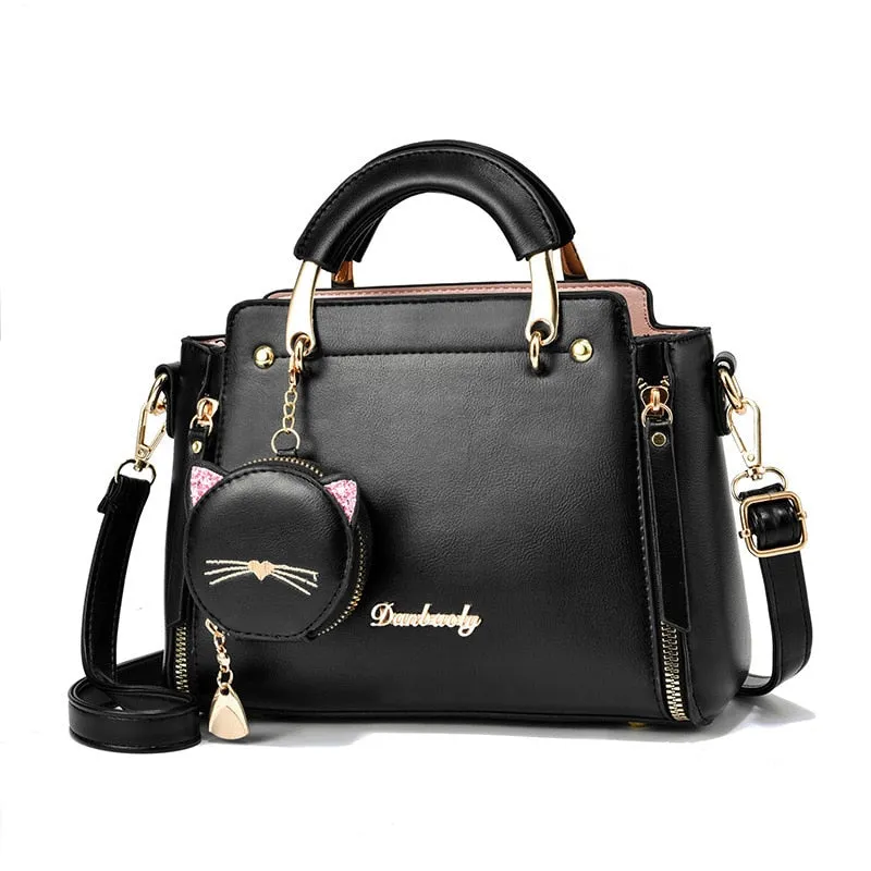 Vvsha  Summer Women Bag Side 2023 New Pu Leather Cute Cat Totes Design Ladies Shoulder Purse & Handbag Sweet White Shoulder